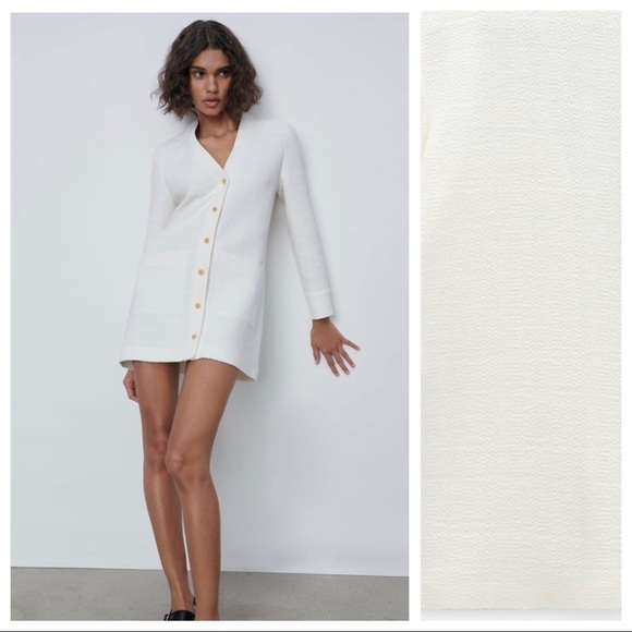 NWT. Zara Off White Textured Jacket Dress. Size L. - Picture 2 of 10